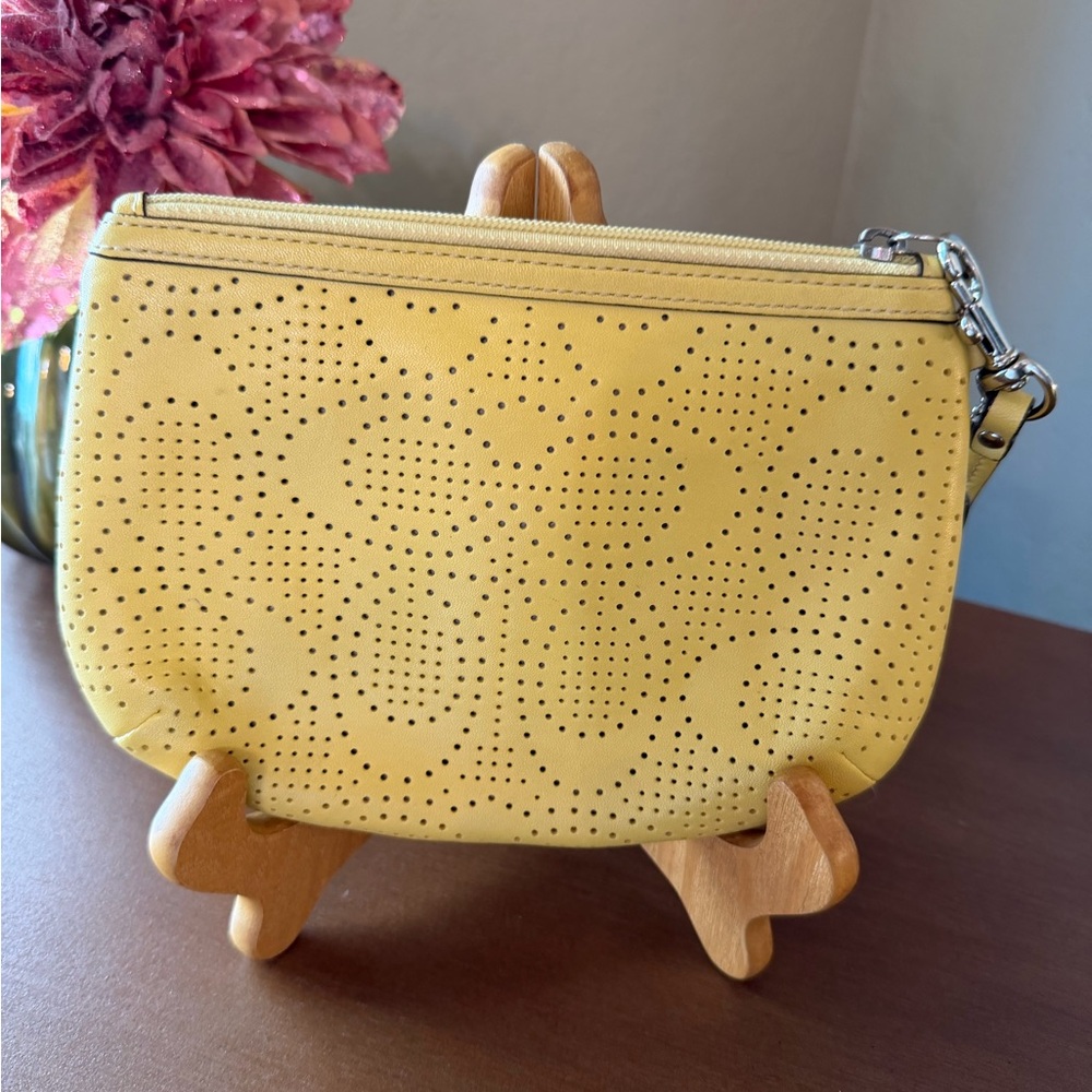 Adorable Coach Yellow Perforated Leather Wristlet - Picture 2 of 9